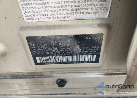 2010 Subaru Legacy 2.5I Premium z USA, uszkodzony, nr VIN 4S3BMBG60A3214862